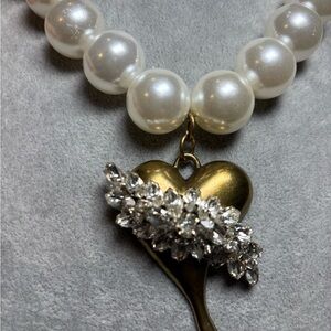 Elegant Pearl Necklace with Gold Heart Pendant